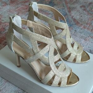NIB Marc Fisher Glittering Gold Strappy Heels